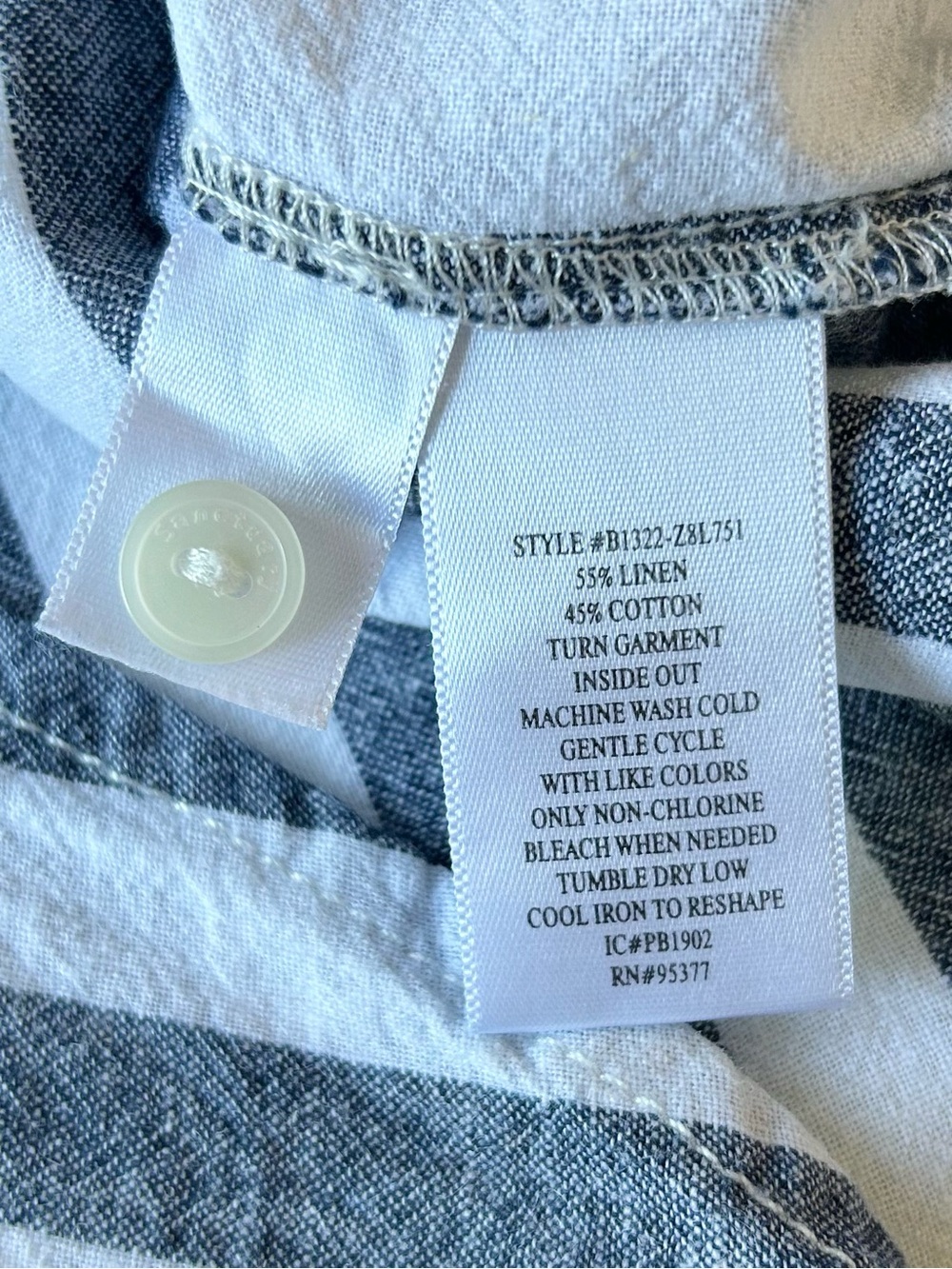 Sanctuary Linen Blend Striped Popover Top Blue White Coastal Medium - Picture 6 of 6
